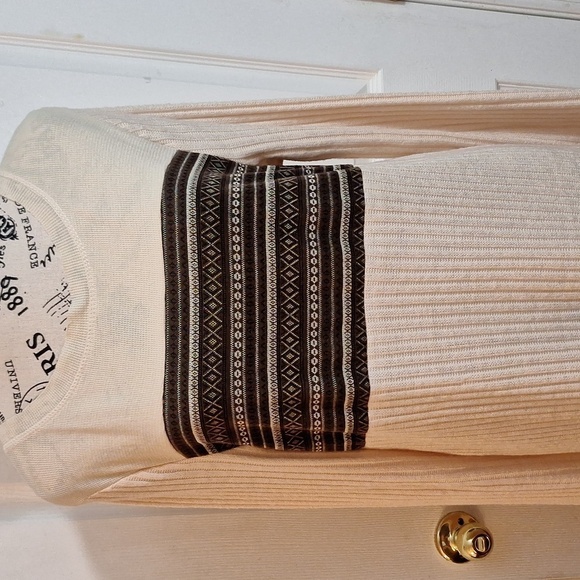 Altar'a State Cream Colored with Brown Graphic Design Sweater Dress Size Med - Picture 2 of 12